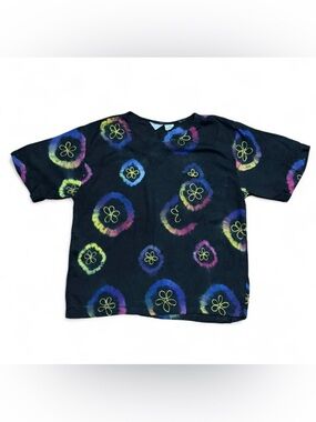 Women's Black Tie-Dye Floral Pocket Blouse